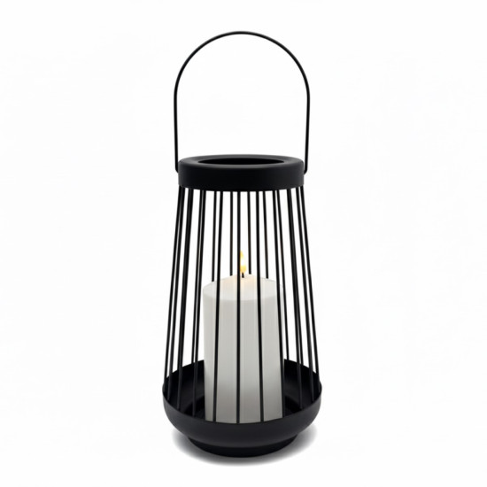 Farol Negro 26 cm con Vela Pilar LED Alparamis