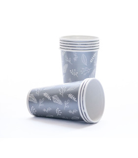 Vaso Reciclable Hojas Plateadas 12 oz x 8