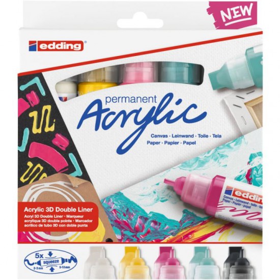 Marcador Acrílico Edding 5400 Doble Punta Set 5 Colores