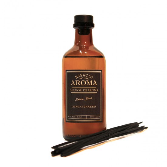 Difusor Ambiental 250 ml Línea Black Cedro y Violetas Espacio Aroma